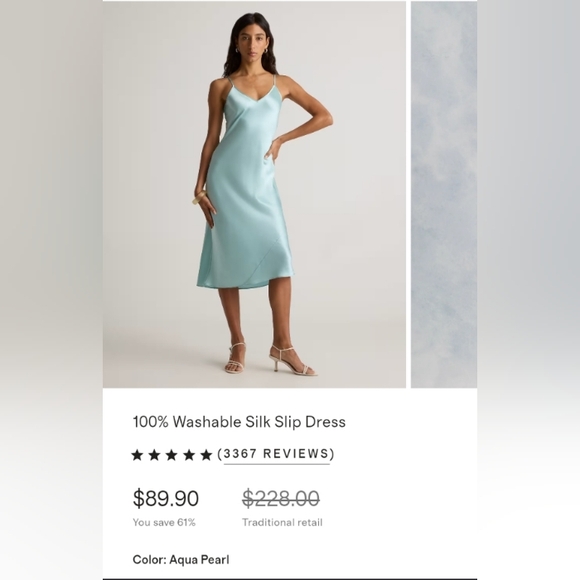 Quince 100% Silk Slip Dress. Aqua Blue. Medium. Washable. Perfect Condition. - Picture 4 of 17